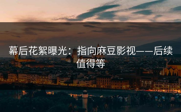 幕后花絮曝光：指向麻豆影视——后续值得等