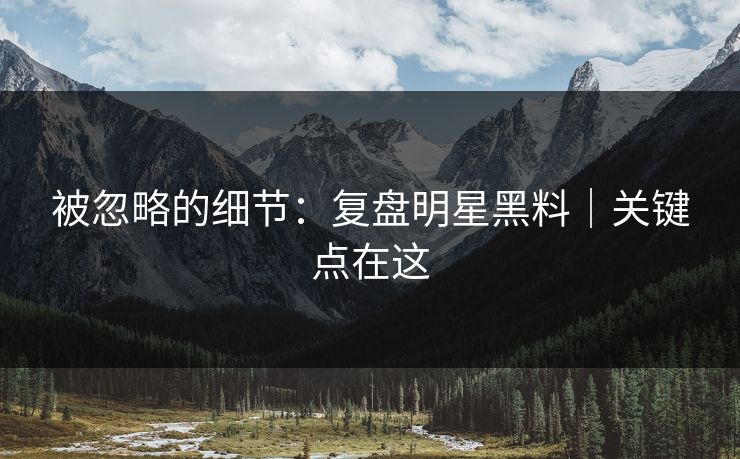 被忽略的细节：复盘明星黑料｜关键点在这