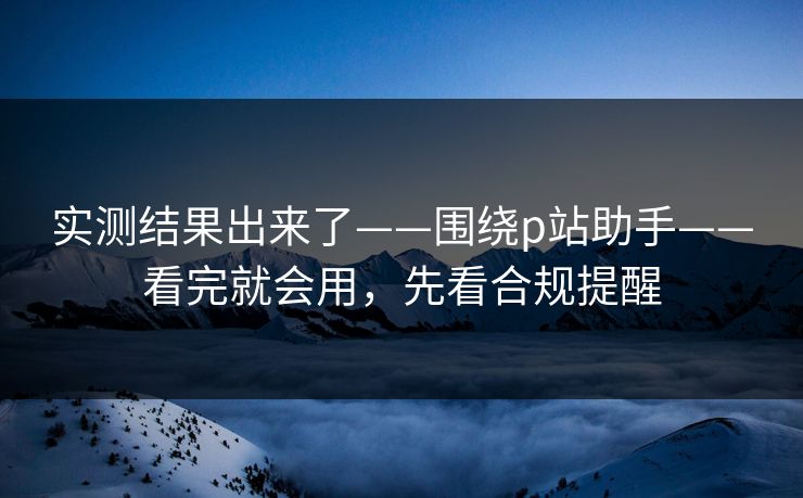 实测结果出来了——围绕p站助手——看完就会用，先看合规提醒